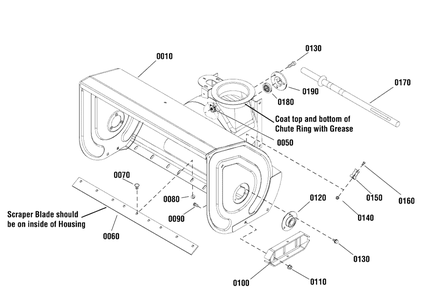 Auger Housing Group Diagram and Parts List for BP2138S (1696160-00)(2012) Briggs and Stratton Snow Blower